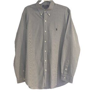 Polo Ralph Lauren Mns Sz L Shirt Navy White Tiny Checks Button Front Classic Fit